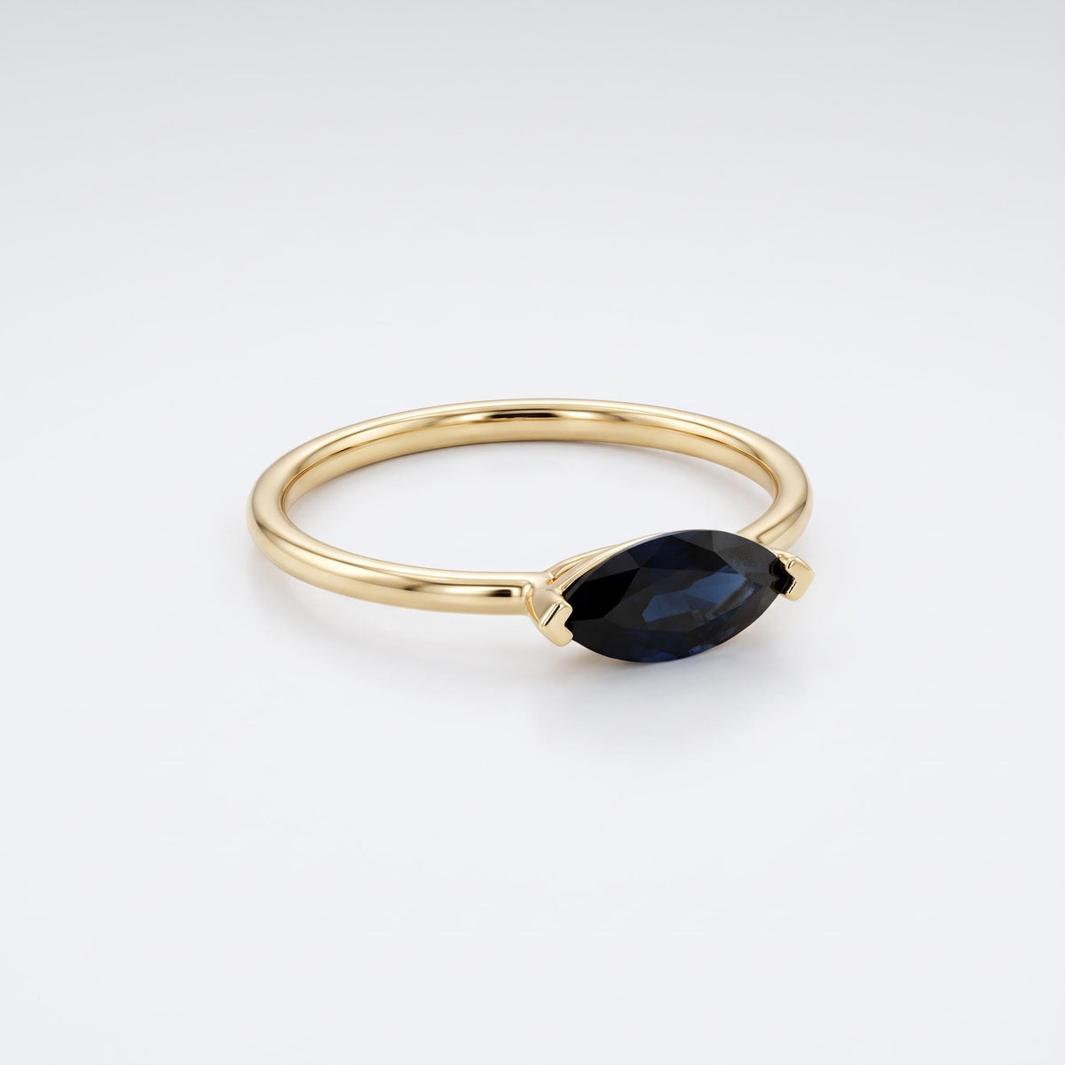 Natural Blue Sapphire Ring, 14K Solid Gold Marquise Sapphire Ring, East West Ring, September Birthstone, Minimalist Gold Ring - Melt'm Jewelry