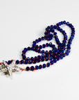 Lapis Lazuli Rondelle Necklace on Red Silk, 4.5mm Hand Knotted Strand with Sterling Silver Fish Star Clasp - Melt'm Jewelry