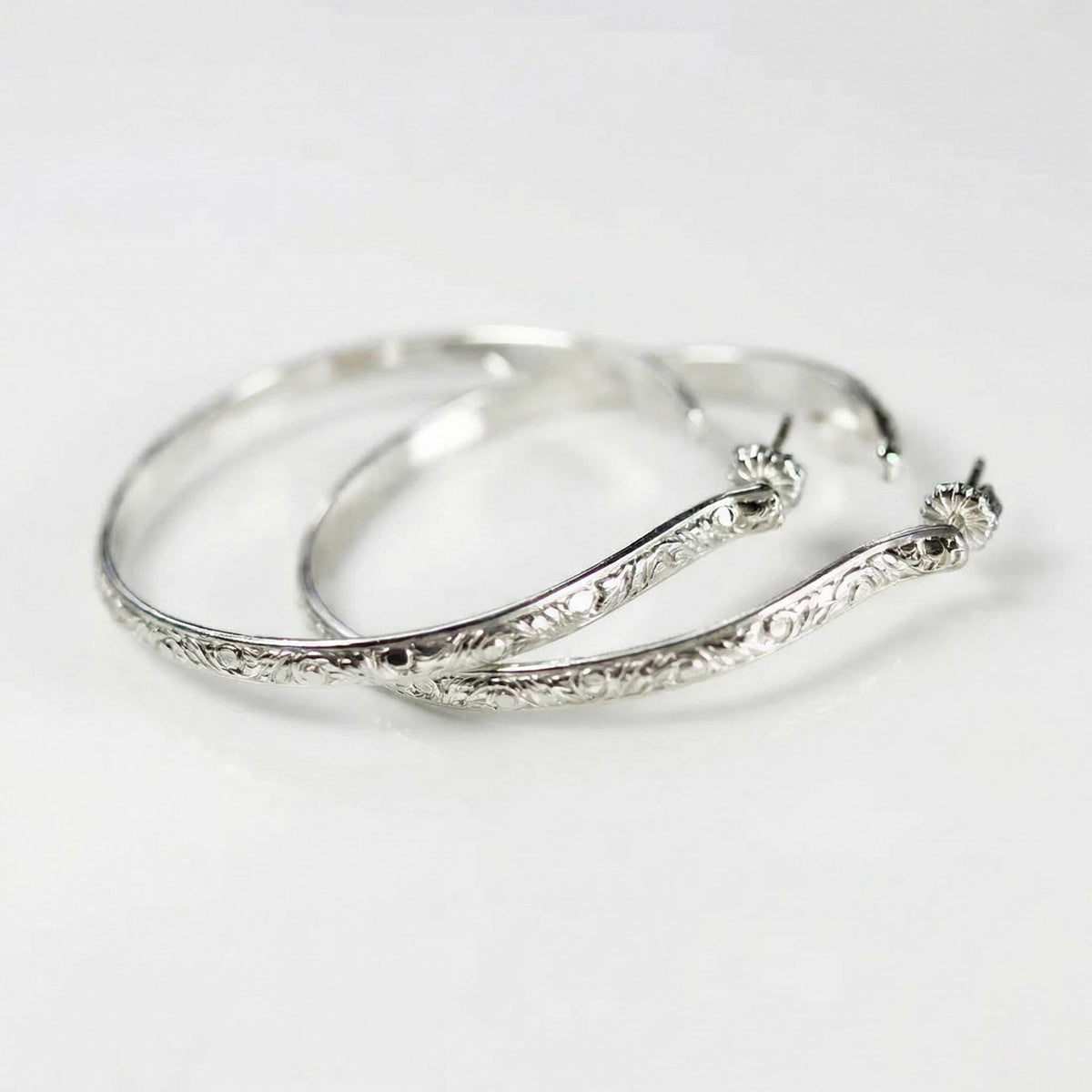 2 Inch Patterned Large Oval Hoop Earrings in Sterling Silver - Melt'm Jewelry
