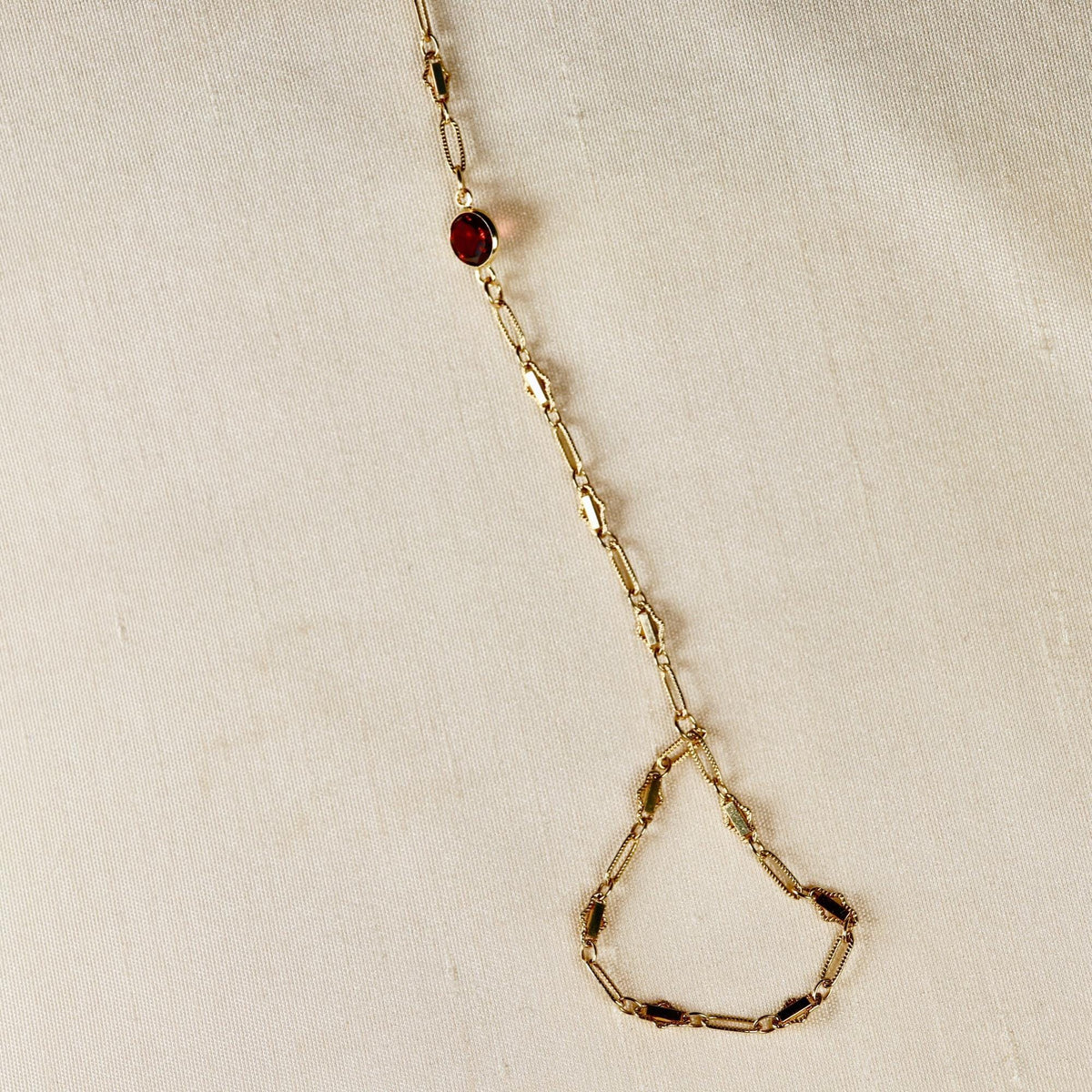Gold Slave Bracelet, Garnet Hand Chain Bracelet - Melt'm Jewelry