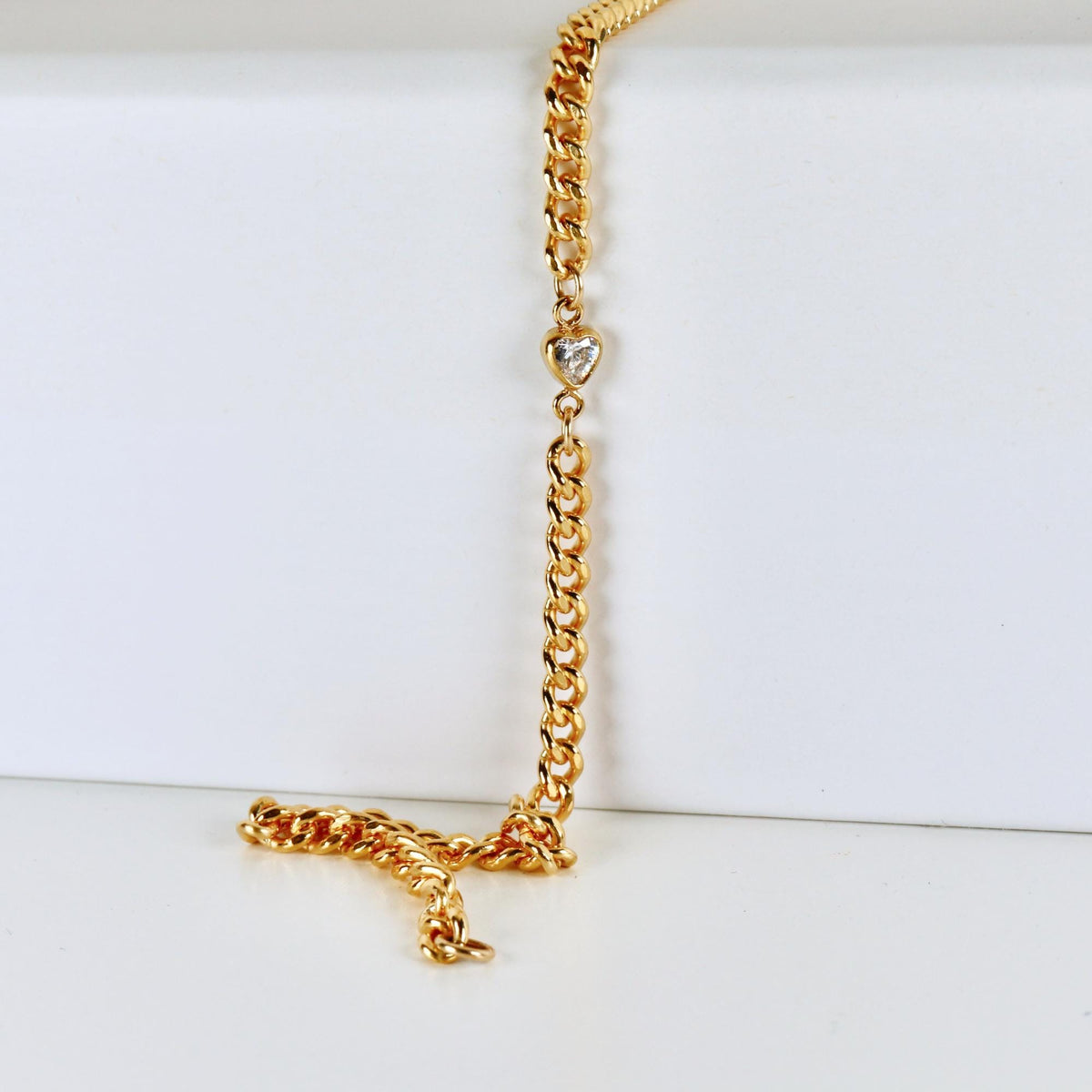 Heart CZ Bracelet Gold Filled, Dainty Gold Curb Chain Bracelet - Melt'm Jewelry