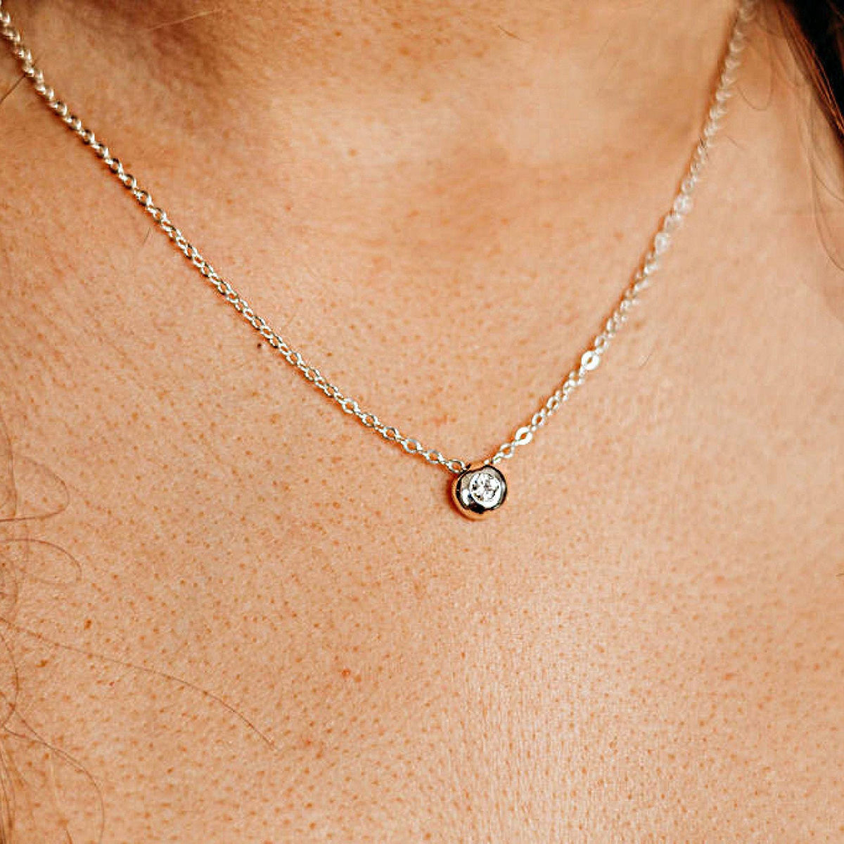 Sterling Silver Floating CZ Pebble Necklace - Melt'm Jewelry