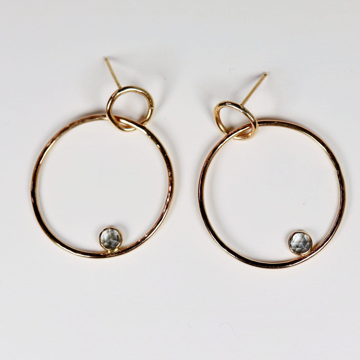 Large Double Aquamarine Hoop Earrings in 14k Gold - Melt'm Jewelry