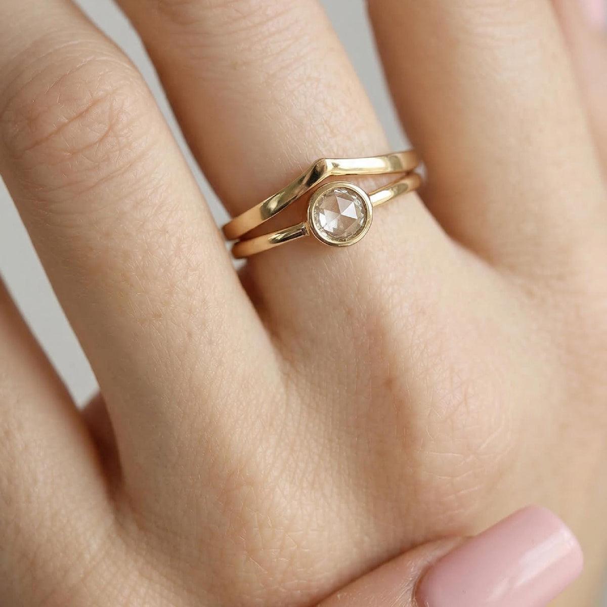 Round Rose Cut Clear Diamond Ring in 14k Gold - Melt'm Jewelry