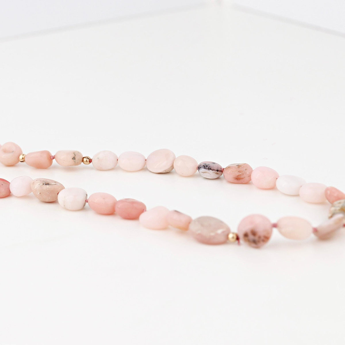 Pink Opal Necklace, Hand Knotted Silk Gemstone Necklace, Natural Pink Opal Pebble Beads, Gold Filled Necklace, October Birthstone Jewelry - Melt'm Jewelry