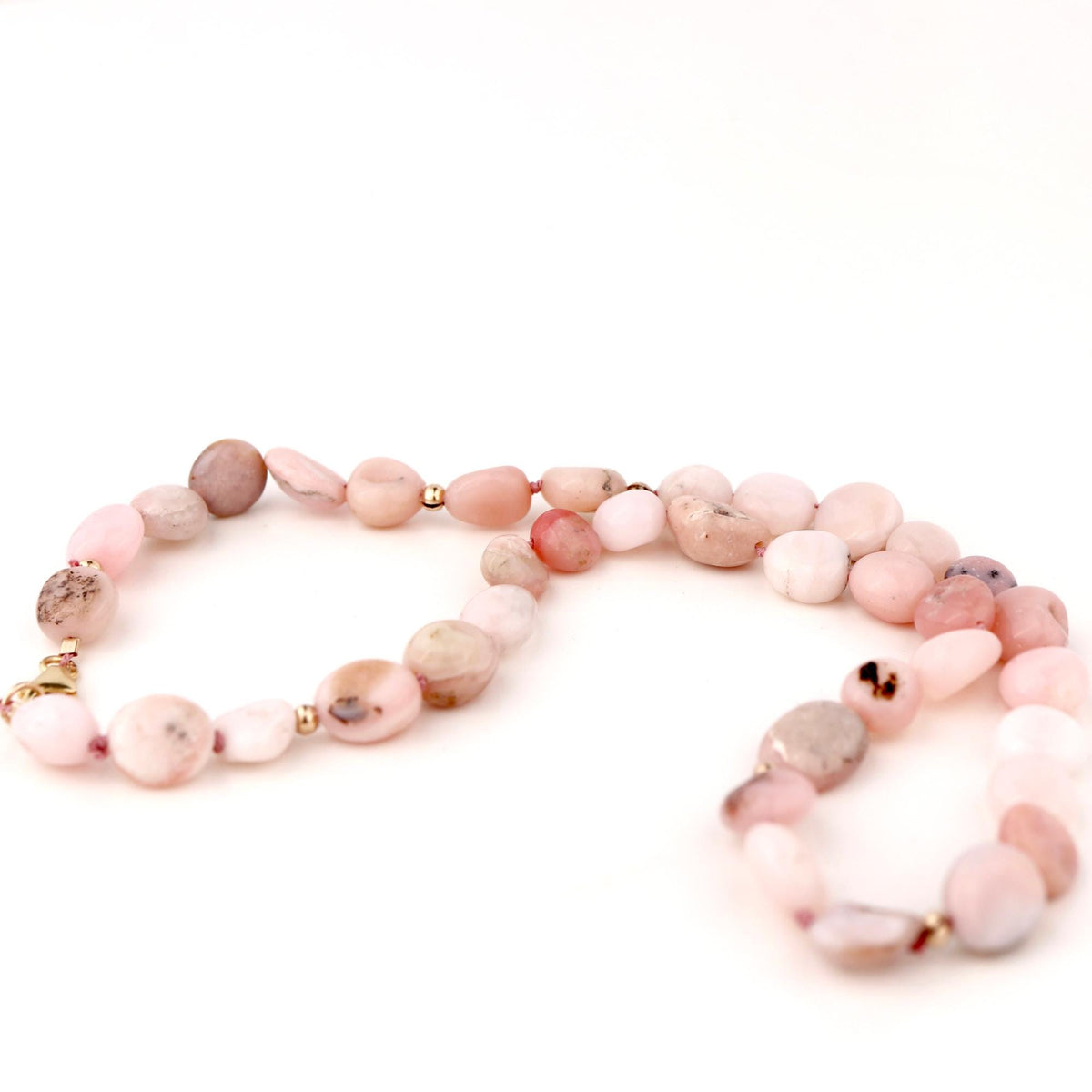 Pink Opal Necklace, Hand Knotted Silk Gemstone Necklace, Natural Pink Opal Pebble Beads, Gold Filled Necklace, October Birthstone Jewelry - Melt'm Jewelry