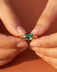 One of a Kind Green Tourmaline Ring, 14K Solid Gold Baguette Ring, October Birthstone Ring, East West Gemstone Ring - Melt'm Jewelry