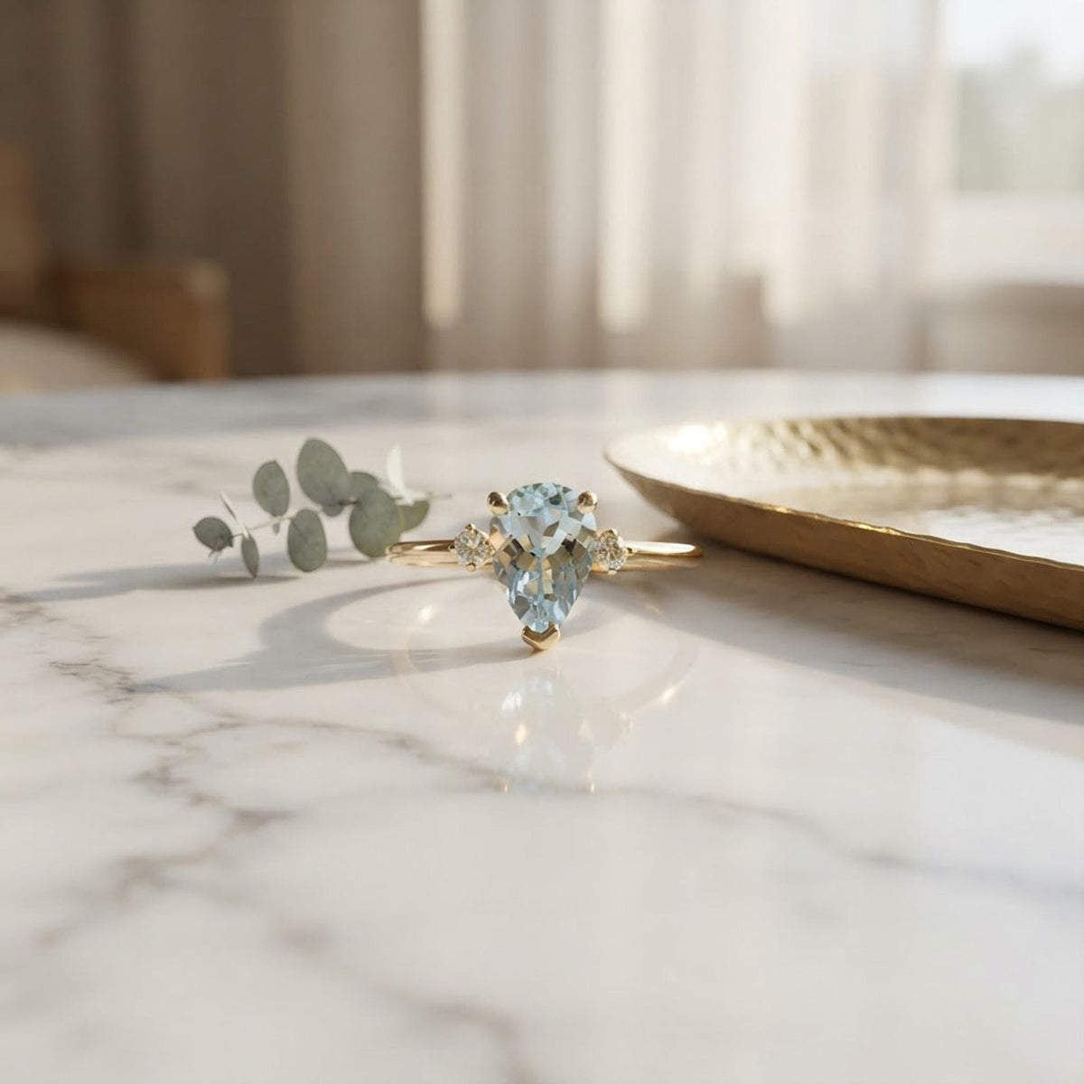 Diamond Pear Aquamarine Engagement Ring - Melt'm Jewelry