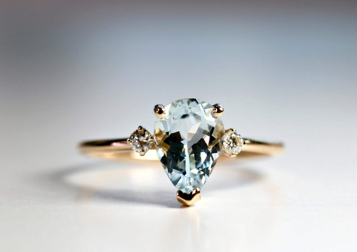 Diamond Pear Aquamarine Engagement Ring - Melt'm Jewelry
