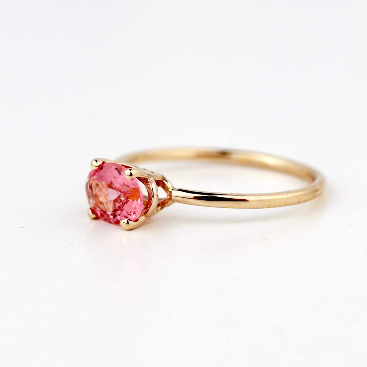 Pink Tourmaline Ring, 14K Solid Gold Oval Tourmaline Ring, October Birthstone Ring, Natural Pink Gemstone Ring - Melt'm Jewelry