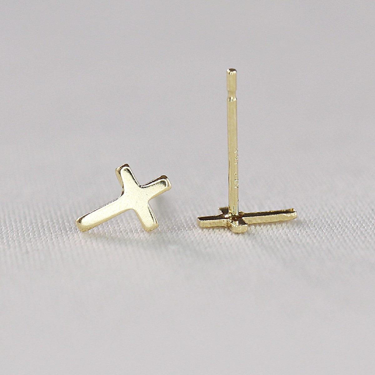 14k Solid Gold Cross Stud Earrings (SINGLE OR PAIR) - Melt'm Jewelry