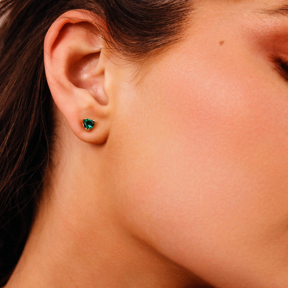 Heart Emerald Earrings 14k Solid Gold, Heart Emerald Stud Earrings - Melt'm Jewelry