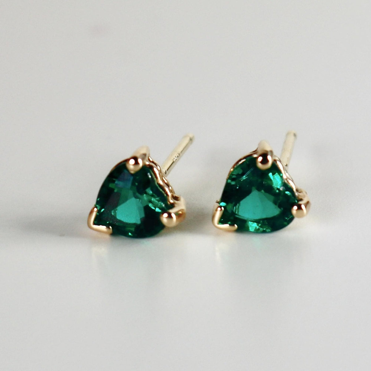 Heart Emerald Earrings 14k Solid Gold, Heart Emerald Stud Earrings - Melt'm Jewelry