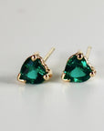 Heart Emerald Earrings 14k Solid Gold, Heart Emerald Stud Earrings - Melt'm Jewelry