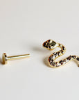Snake Flat Back Earrings 14k Solid Gold (SINGLE OR PAIR), Serpent Stack Earrings - Melt'm Jewelry