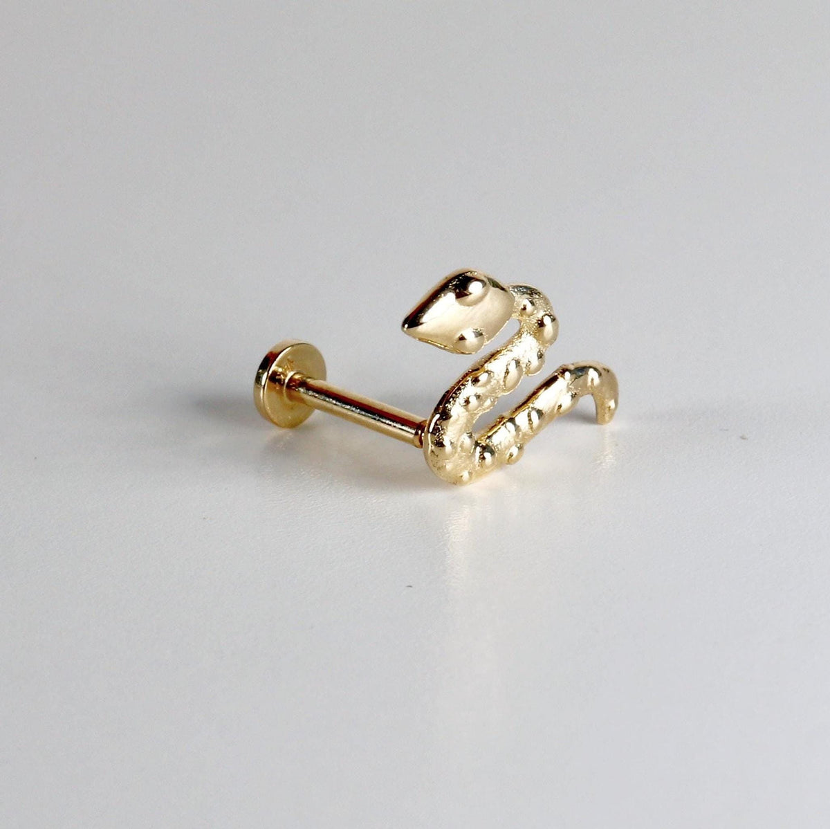 Snake Flat Back Earrings 14k Solid Gold (SINGLE OR PAIR), Serpent Stack Earrings - Melt'm Jewelry
