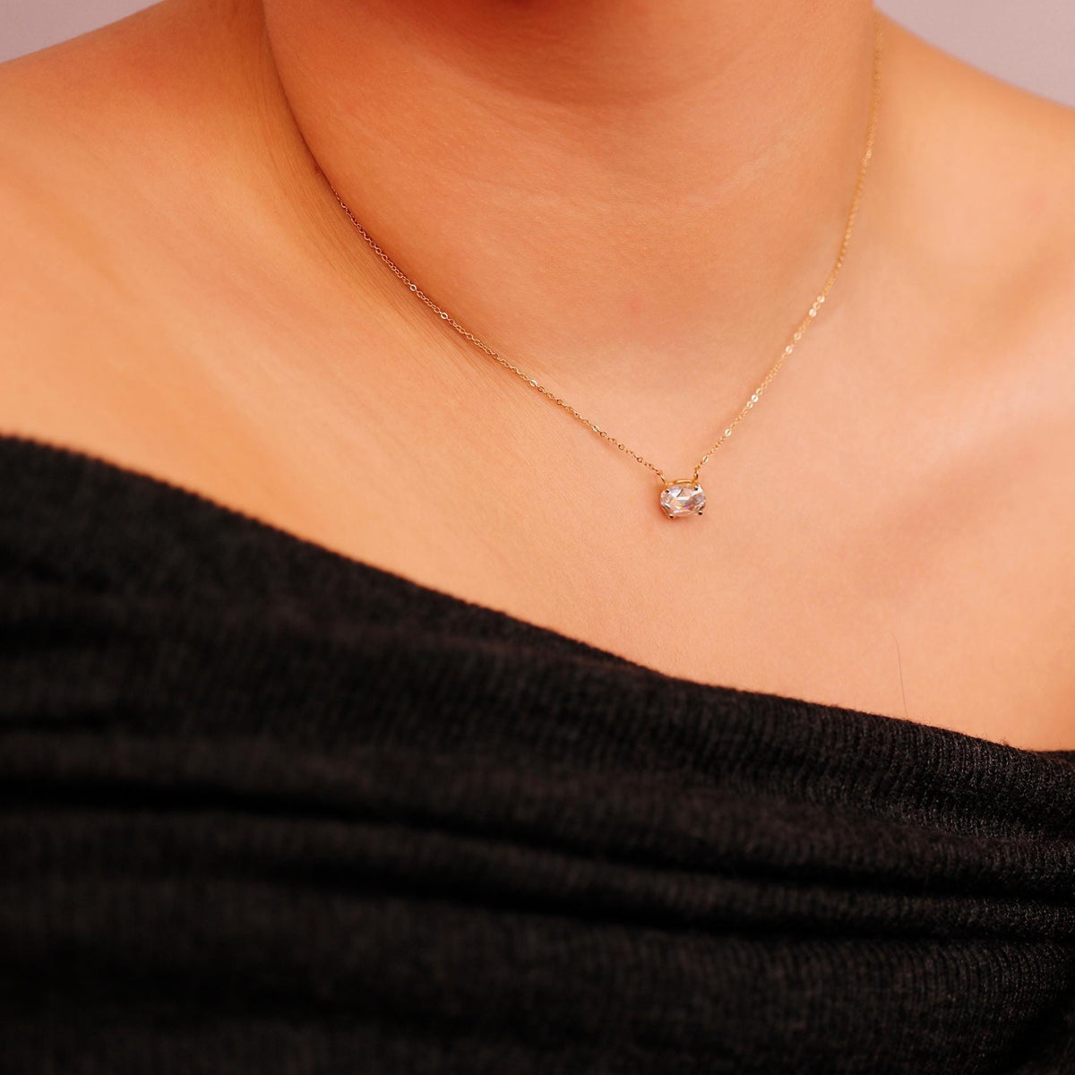 Oval Moissanite Necklace 14k Solid Gold - Melt'm Jewelry