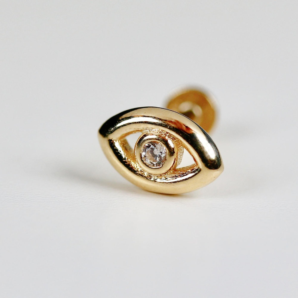 Evil Eye Flat Back Earrings 14k Solid Gold (SINGLE OR PAIR), Luck Symbol Stack Earrings - Melt'm Jewelry