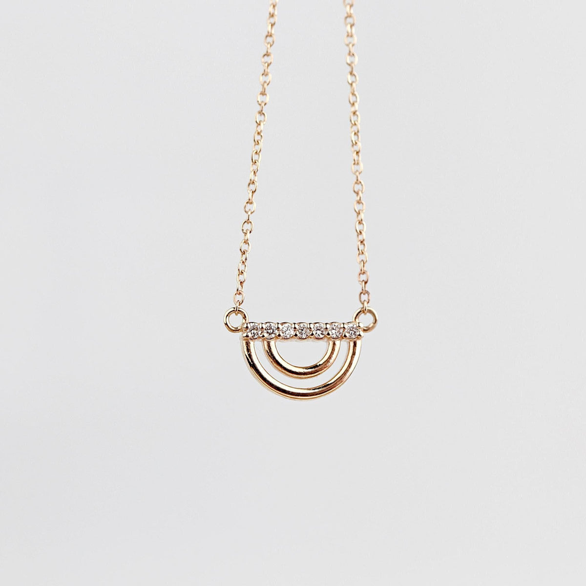 10K Solid Gold Diamond Rainbow Necklace, Lab Grown Diamond Pendant - Melt'm Jewelry