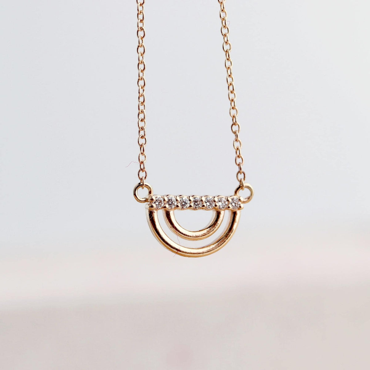 10K Solid Gold Diamond Rainbow Necklace, Lab Grown Diamond Pendant - Melt'm Jewelry
