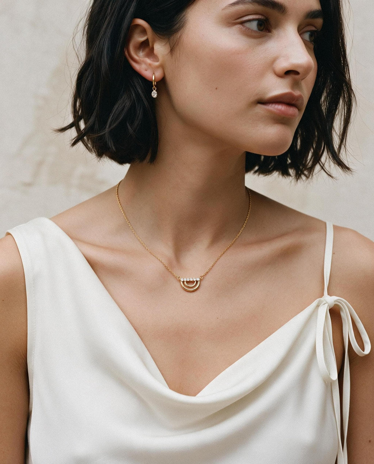 10K Solid Gold Diamond Rainbow Necklace, Lab Grown Diamond Pendant - Melt'm Jewelry