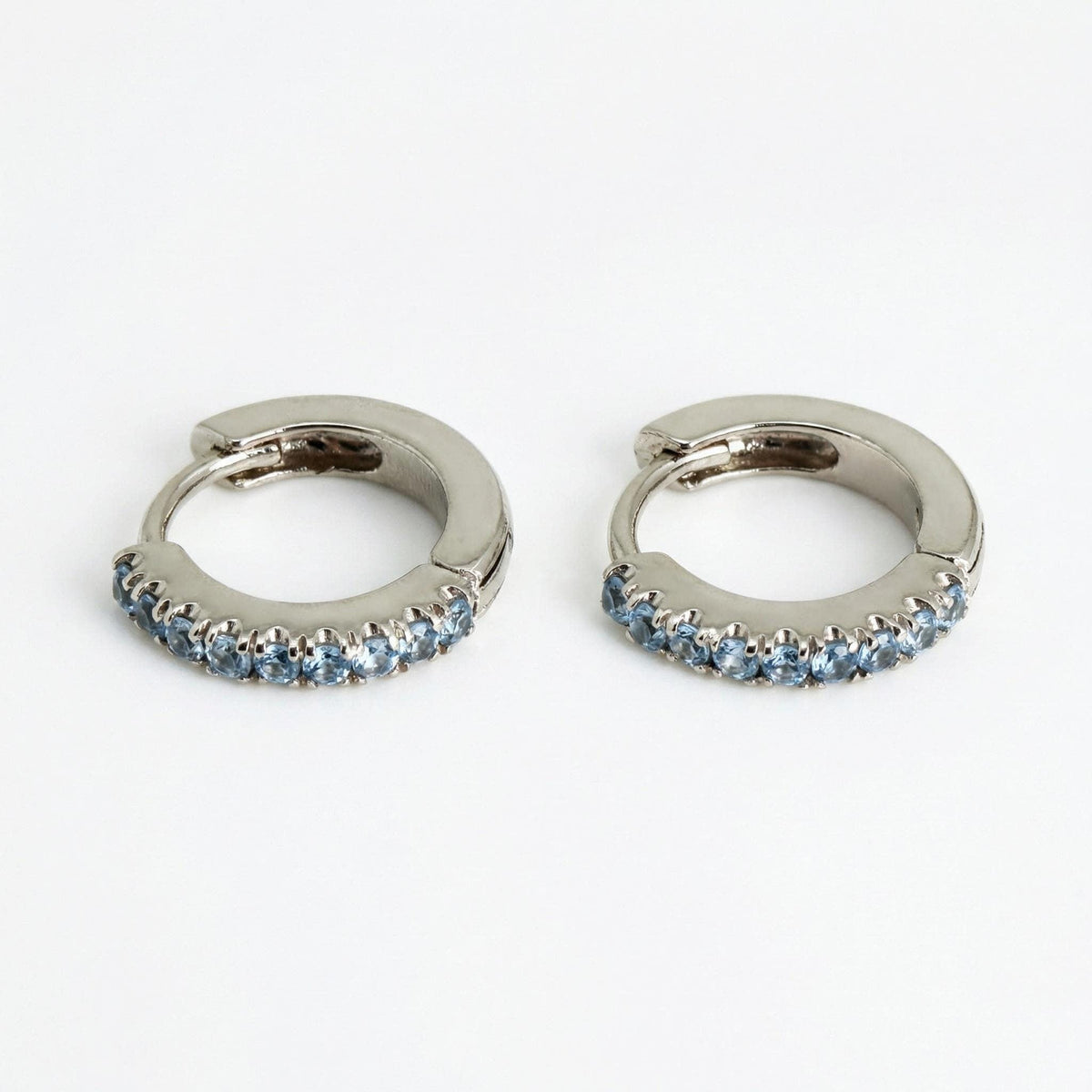 Mini Aquamarine Huggie Earrings in 14k White, Rose or Yellow Gold (Single or Pair) - Melt'm Jewelry
