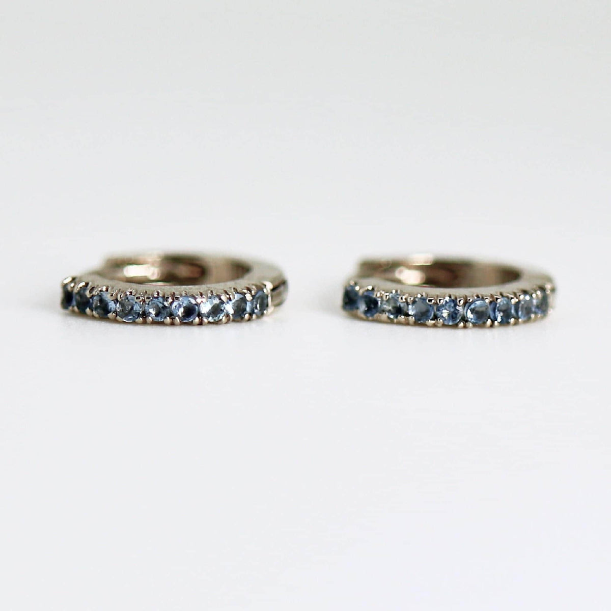 Mini Aquamarine Huggie Earrings in 14k White, Rose or Yellow Gold (Single or Pair) - Melt'm Jewelry