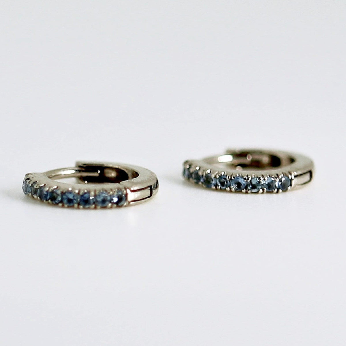 Mini Aquamarine Huggie Earrings in 14k White, Rose or Yellow Gold (Single or Pair) - Melt'm Jewelry