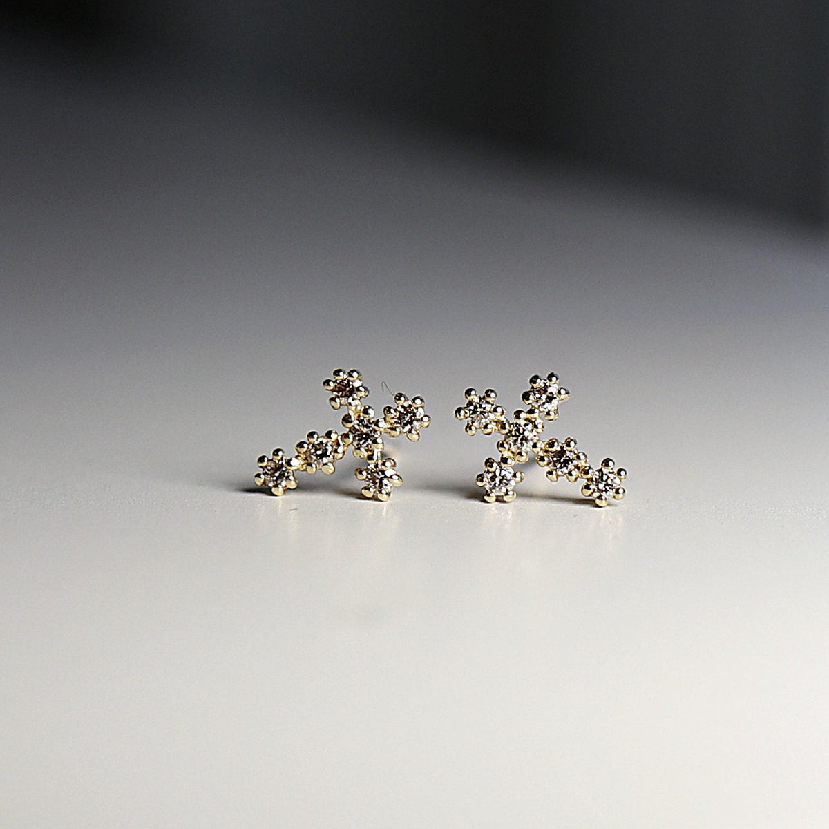 Tiny Cross Diamond Earrings in 14k Gold (SINGLE OR PAIR) - Melt'm Jewelry