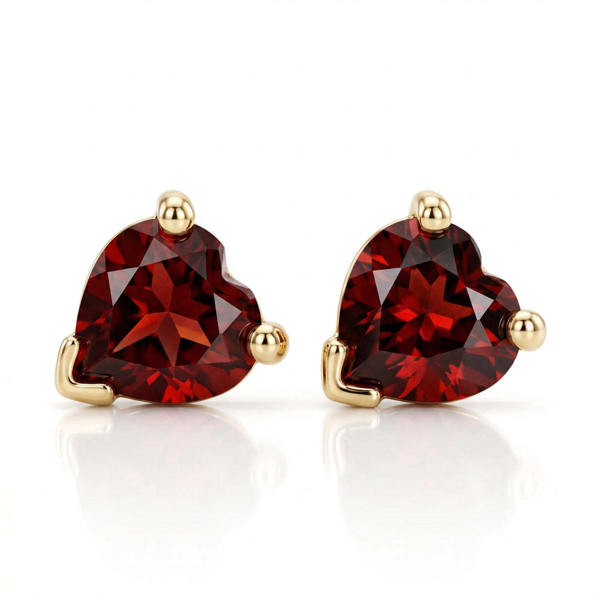 Garnet Heart Stud Earrings 14k Gold - Melt'm Jewelry