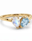 Toi et Moi Ring 14k Gold, Moonstone & Aquamarine Engagement Ring, You and Me Ring - Melt'm Jewelry