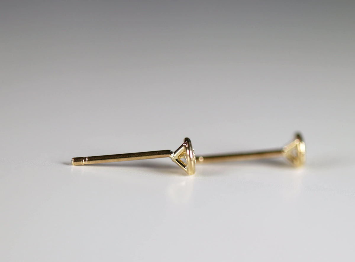 14k Solid Gold Tiny Diamond Stud Earrings (SINGLE OR PAIR) - Melt'm Jewelry