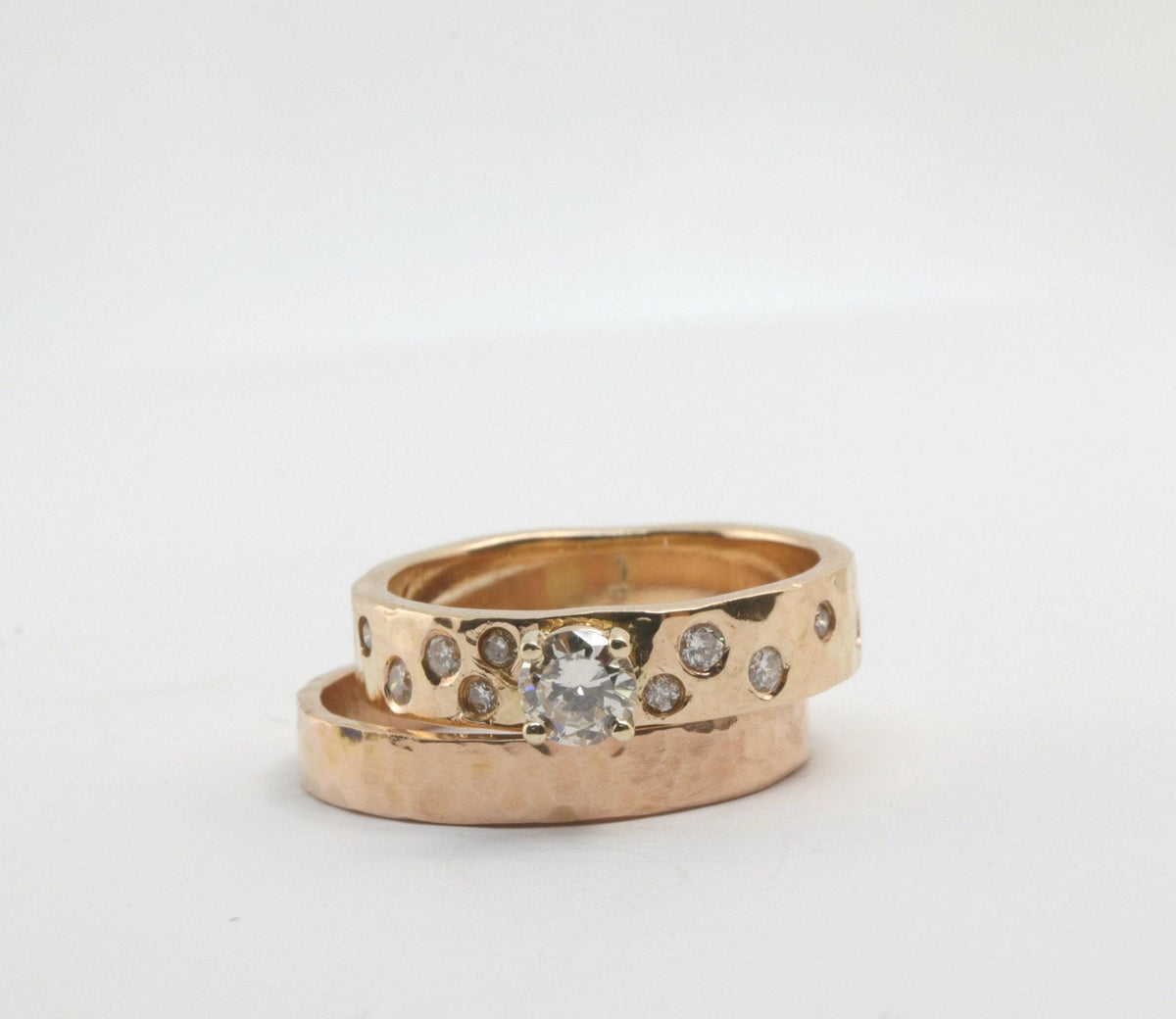 14k Gold Flush Set Diamond Wedding Band, Diamond Gypsy Ring - Melt'm Jewelry