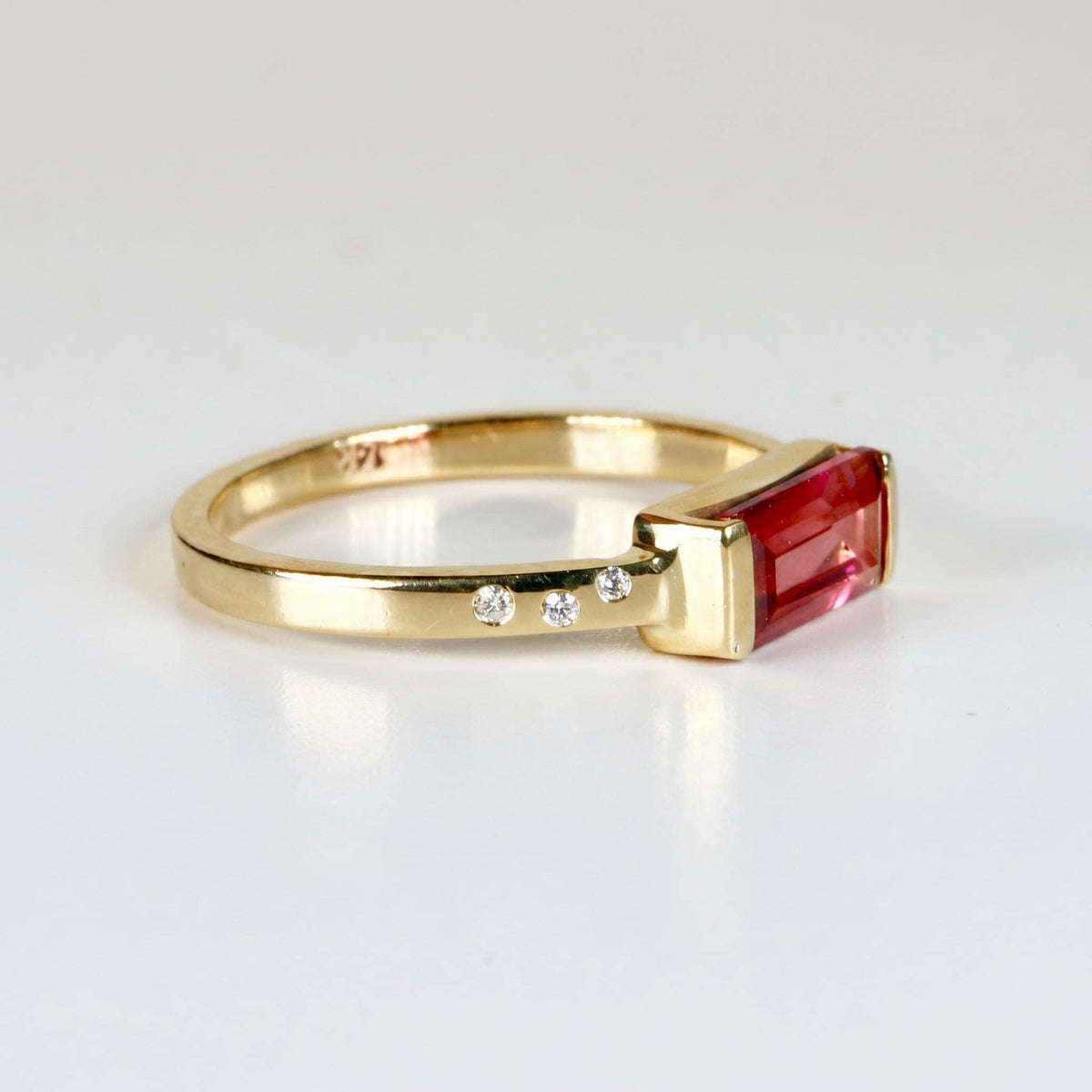 Baguette Pink Tourmaline Ring in 14k Gold, October Birthstone Jewelry - Melt'm Jewelry