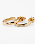 14K Solid Gold Diamond Open Hoop Earrings, C Shaped Gold Hoops, Star Set Diamond Earrings, Post Back Hoops, 14mm Gold Earrings