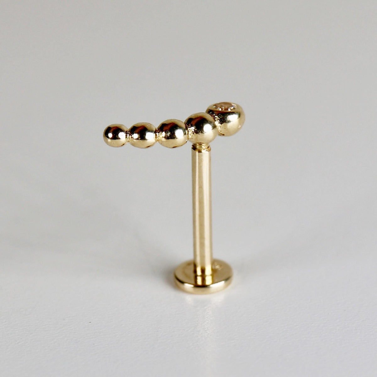 Tiny Beaded Line Internally Threaded Flat Back Earrings 14k Solid Gold (SINGLE OR PAIR) - Melt'm Jewelry