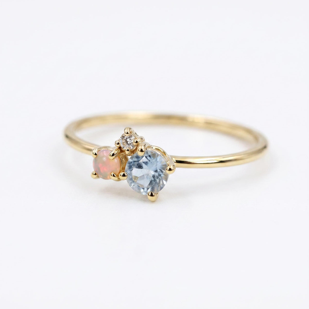 Dainty Aquamarine Opal and Diamond Cluster Ring - Melt'm Jewelry
