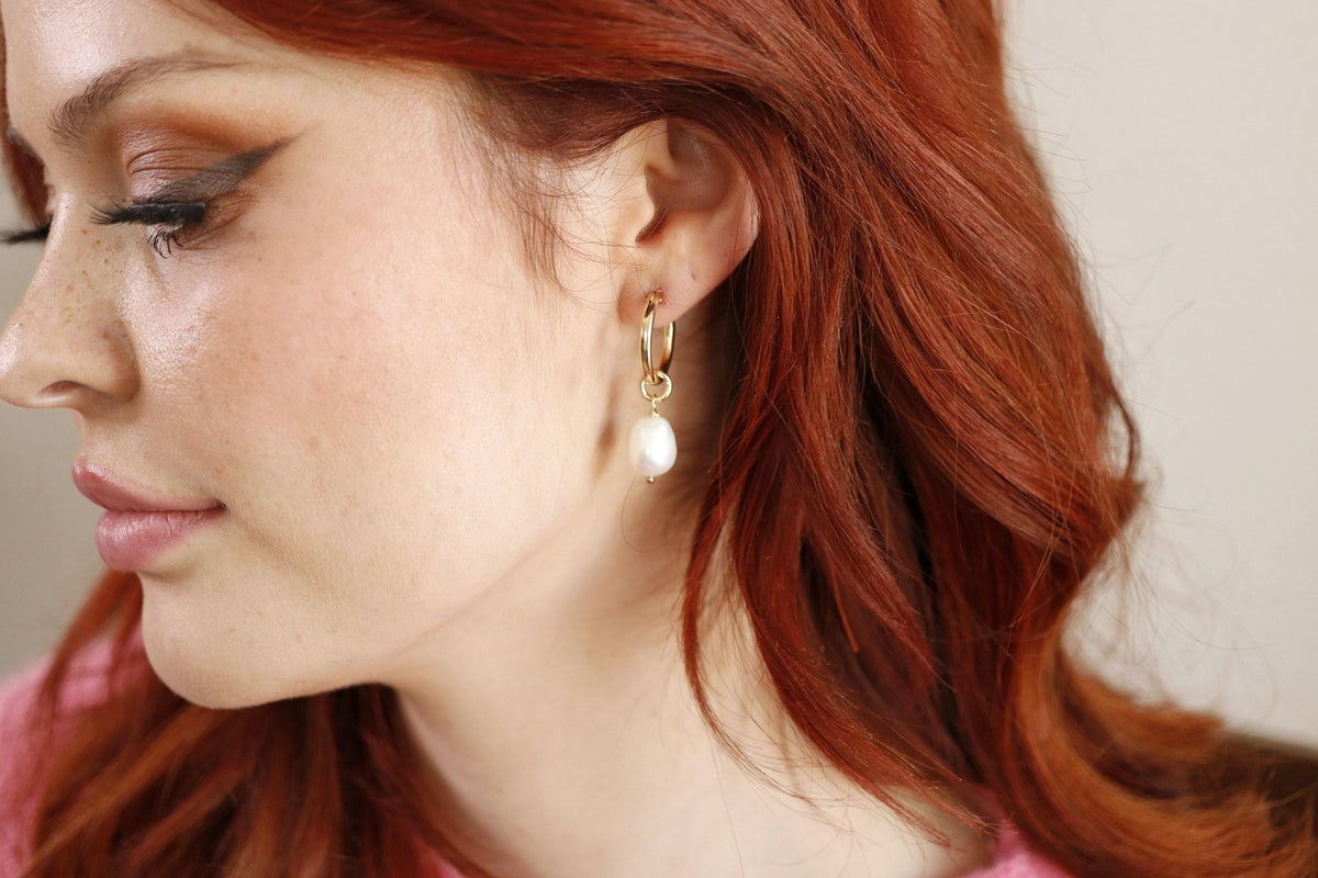 Gold Filled Pearl Hoop Earrings - Melt'm Jewelry