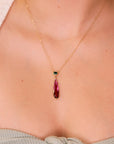 14k Gold Pink and Green Tourmaline Drop Necklace - Melt'm Jewelry