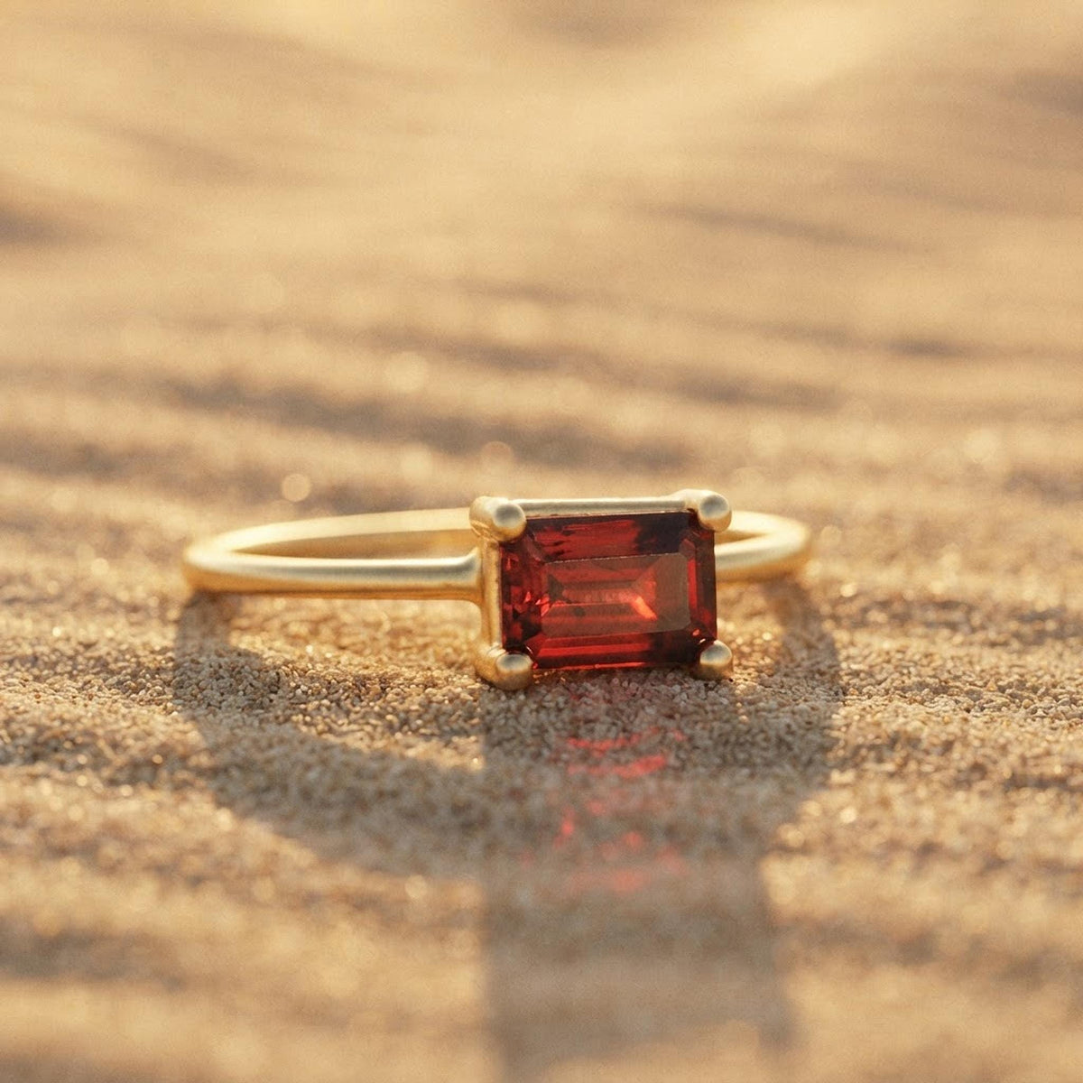 14k Gold East West Garnet Ring - Melt'm Jewelry