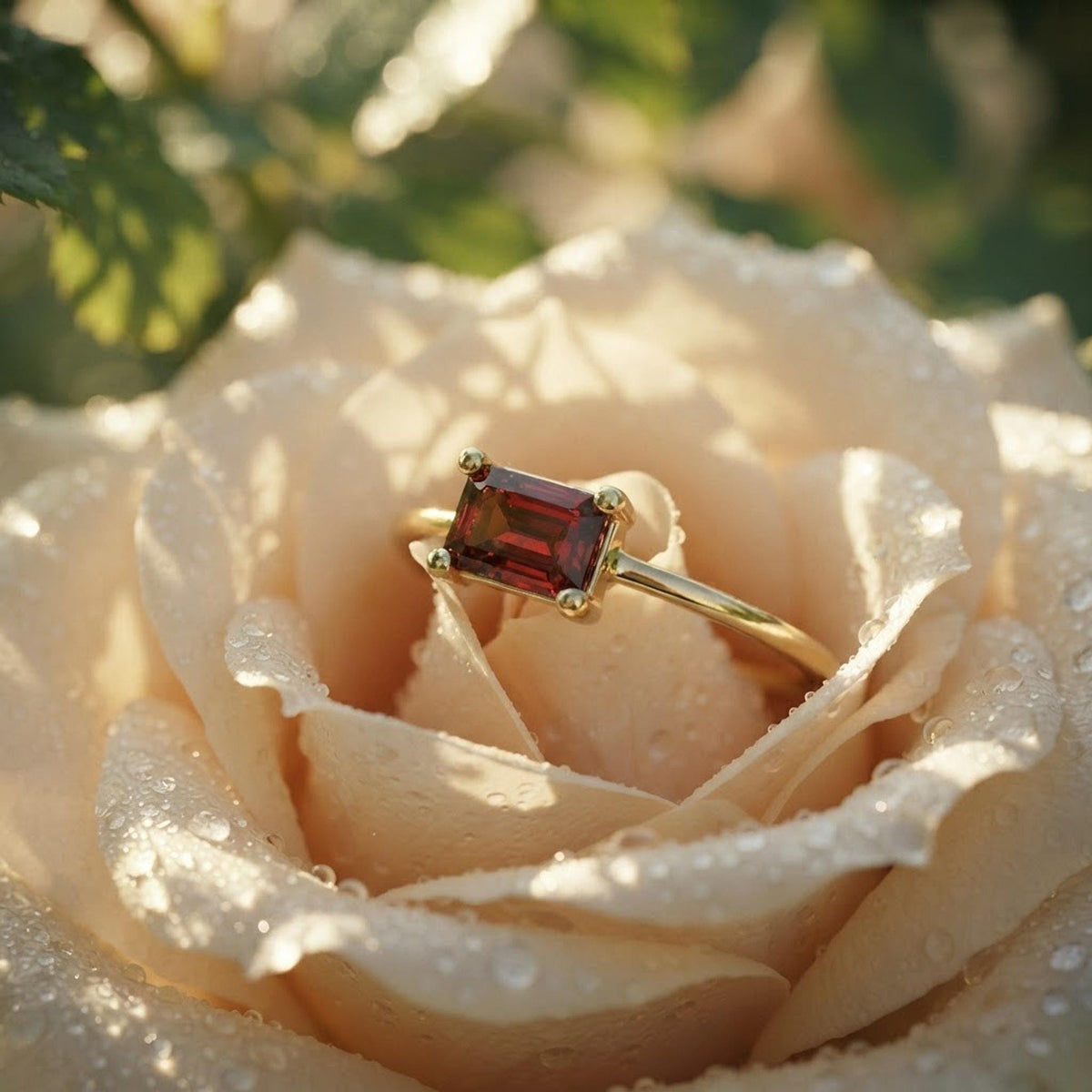 14k Gold East West Garnet Ring - Melt'm Jewelry