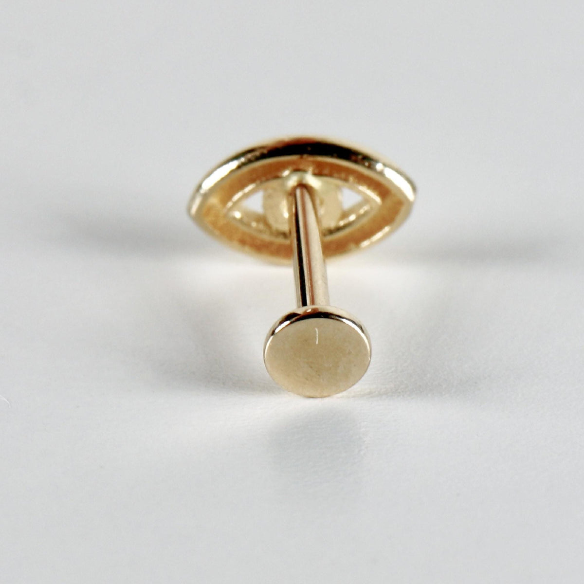 Evil Eye Flat Back Earrings 14k Solid Gold, Luck Symbol Stack Earrings (SINGLE OR PAIR) - Melt'm Jewelry