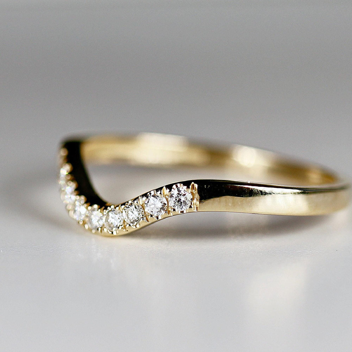 Curved Diamond Wedding Band, Matching Ring Gold Band - Melt'm Jewelry