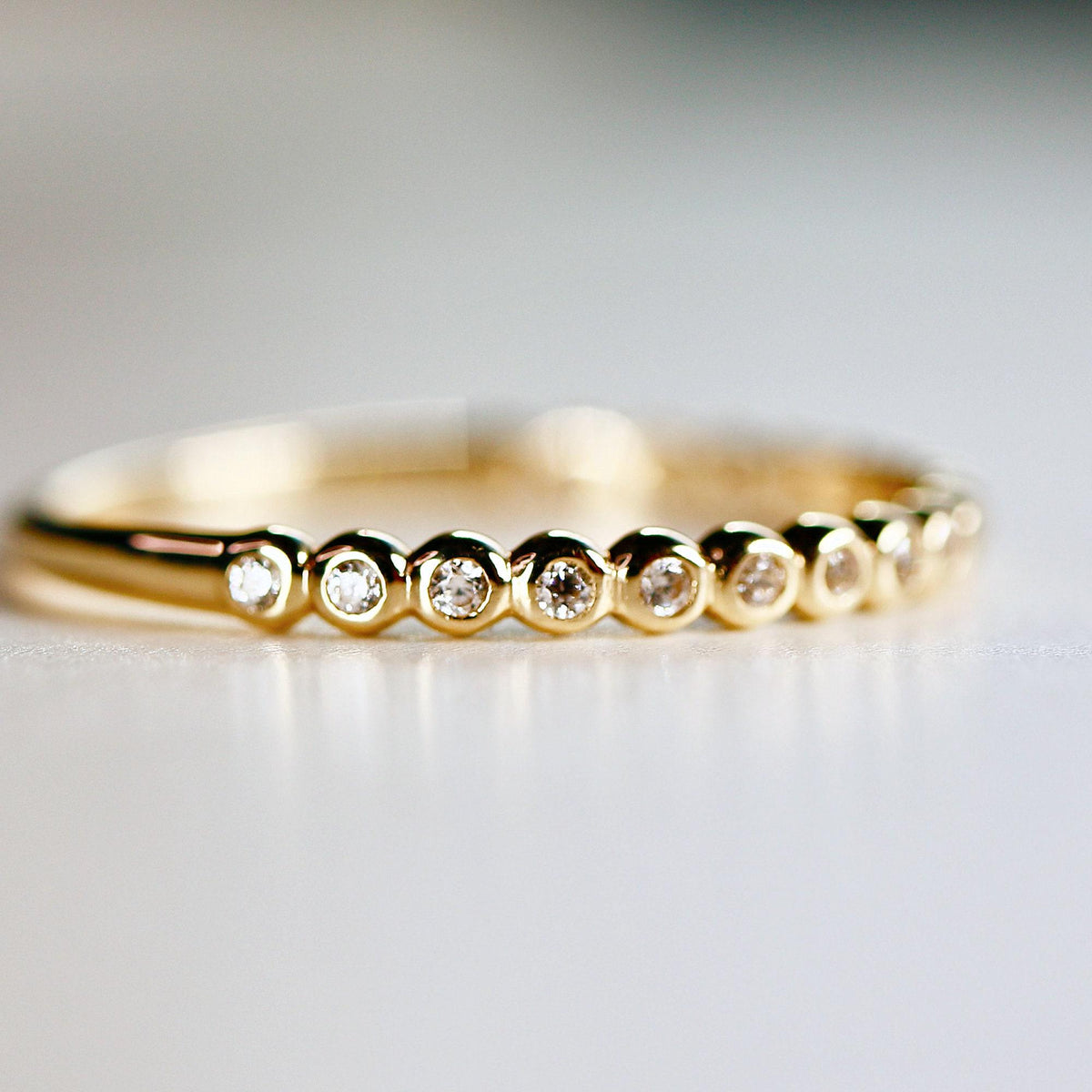Bezel Half Eternity Stacking Ring 14k Solid Gold, Eternity Wedding Band - Melt'm Jewelry