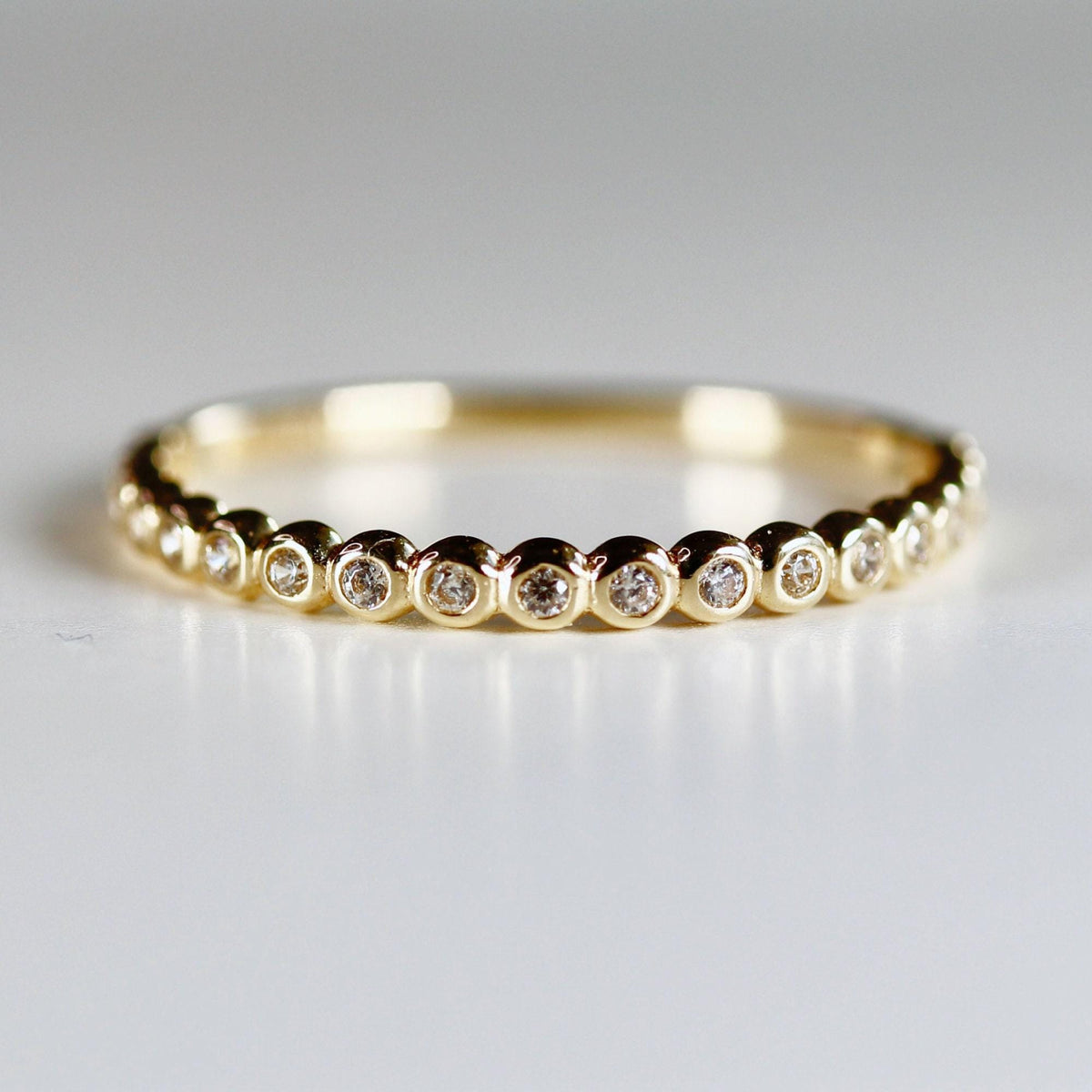Bezel Half Eternity Stacking Ring 14k Solid Gold, Eternity Wedding Band - Melt'm Jewelry