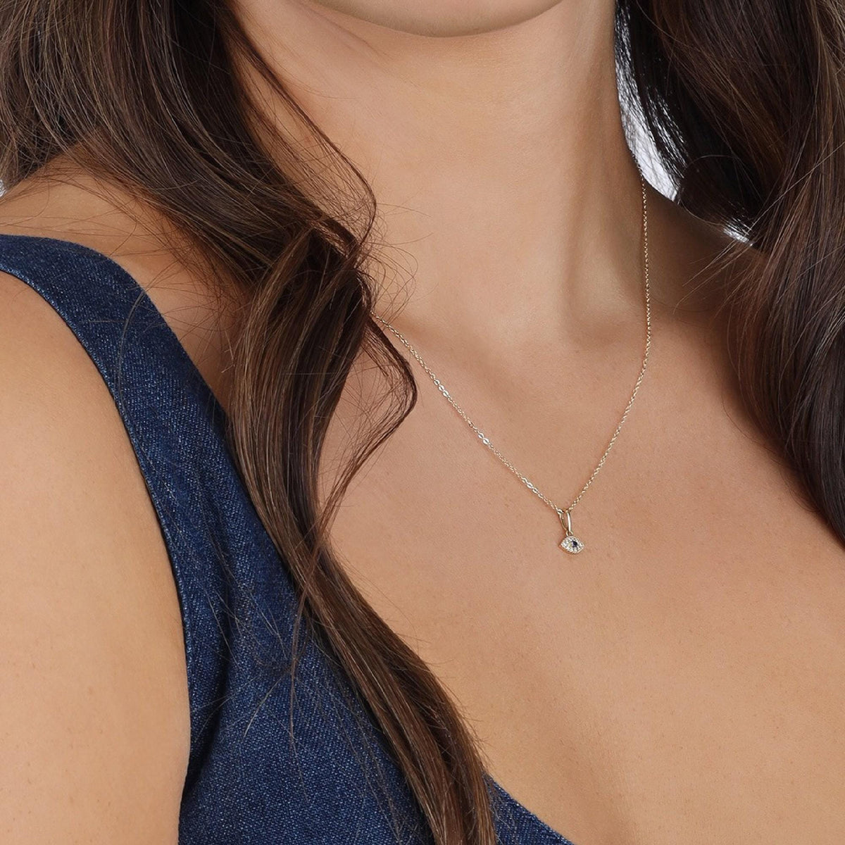 14k Gold Sapphire Evil Eye Necklace - Melt'm Jewelry