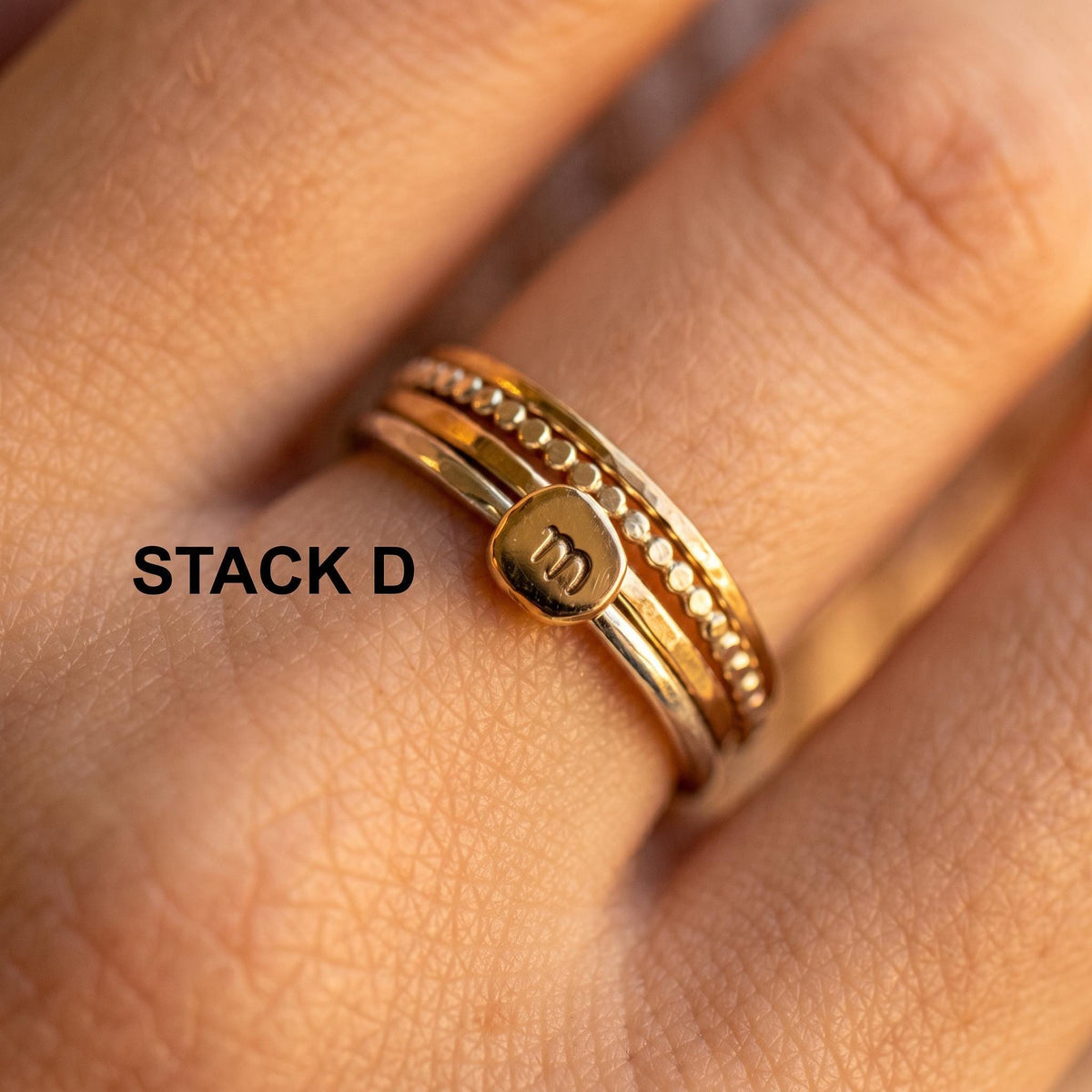 Solid 14k Gold Rustic Pebble Ring, Silver Band Gold Initial Ring - Melt'm Jewelry