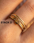 Solid 14k Gold Rustic Pebble Ring, Silver Band Gold Initial Ring - Melt'm Jewelry