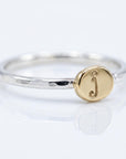 Solid 14k Gold Rustic Pebble Ring, Silver Band Gold Initial Ring - Melt'm Jewelry
