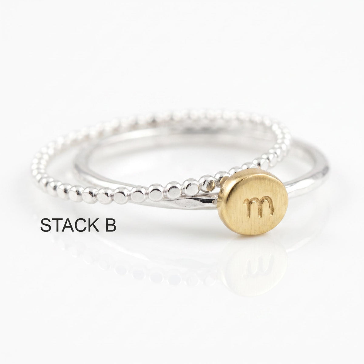Solid 14k Gold Rustic Pebble Ring, Silver Band Gold Initial Ring - Melt'm Jewelry